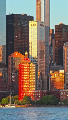 the awe-inspiring sight of new york's skyline, framed by the hudson river