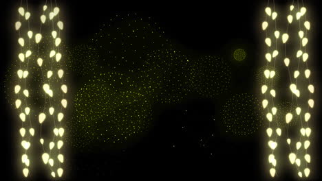 animación de luces de hadas sobre formas y fuegos artificiales en fondo negro