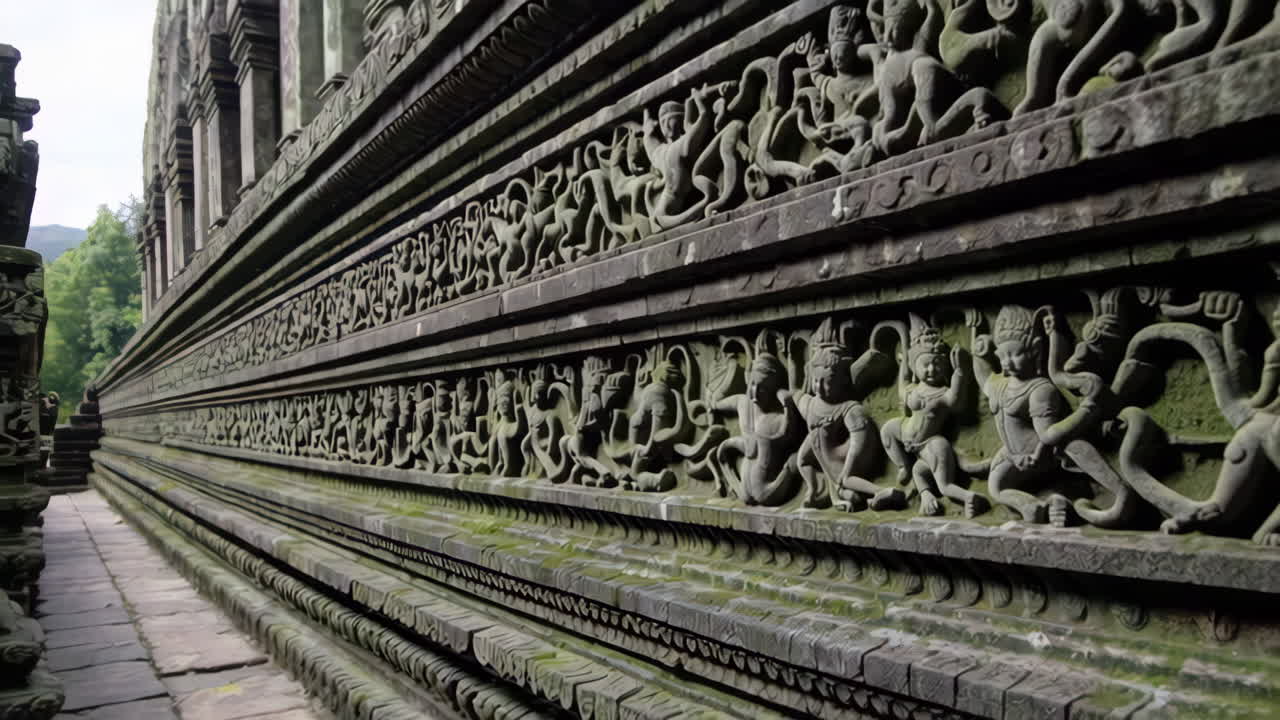Stone Carvings on an Ancient Temple Wall