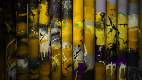 graffiti-covered cylindrical structures