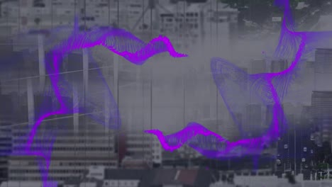 Animation-of-purple-wave-over-cityscape