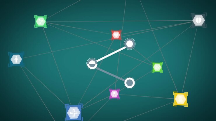 Digital animation of globe of network of digital icons spinning against green background