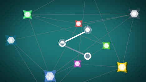 animación digital del globo de la red de iconos digitales girando contra un fondo verde