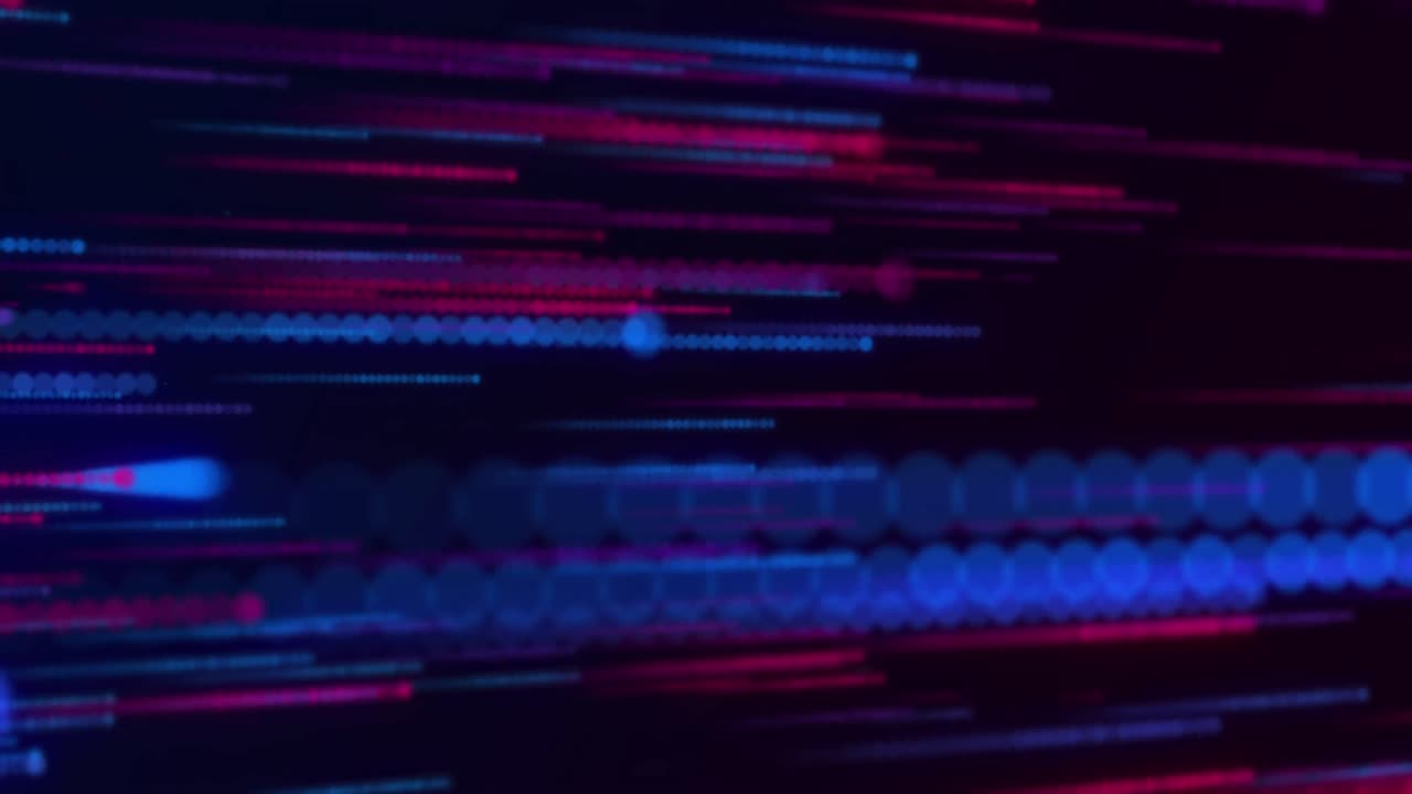 Animation of lines made of red and blue dots moving on black background