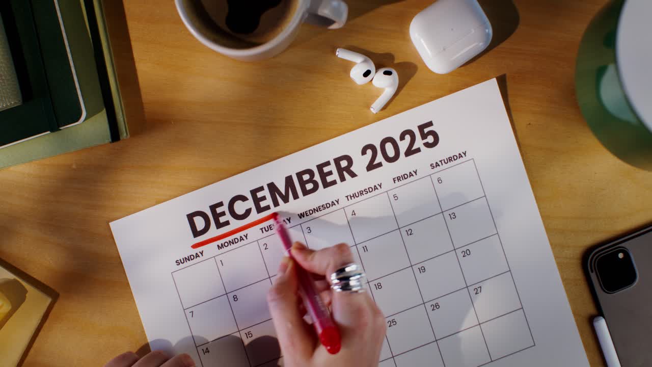 marcando una fecha en el calendario de diciembre de 2025