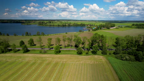 scenic aerial shot of jezioro wielochowskie lake with blue sky in poland