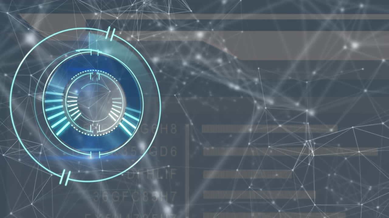 animación del escaneo del alcance sobre el procesamiento de datos y la red de conexiones en fondo negro.