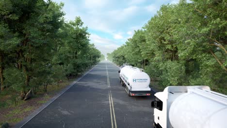 concepto de logística de hidrógeno. camión con remolque de tanque de gas en la carretera alineado