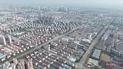 drone aerial view of residential building in shanghai downtown