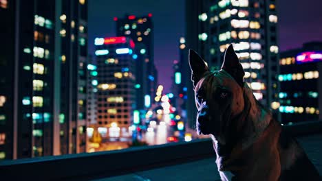 perro en un techo por la noche
