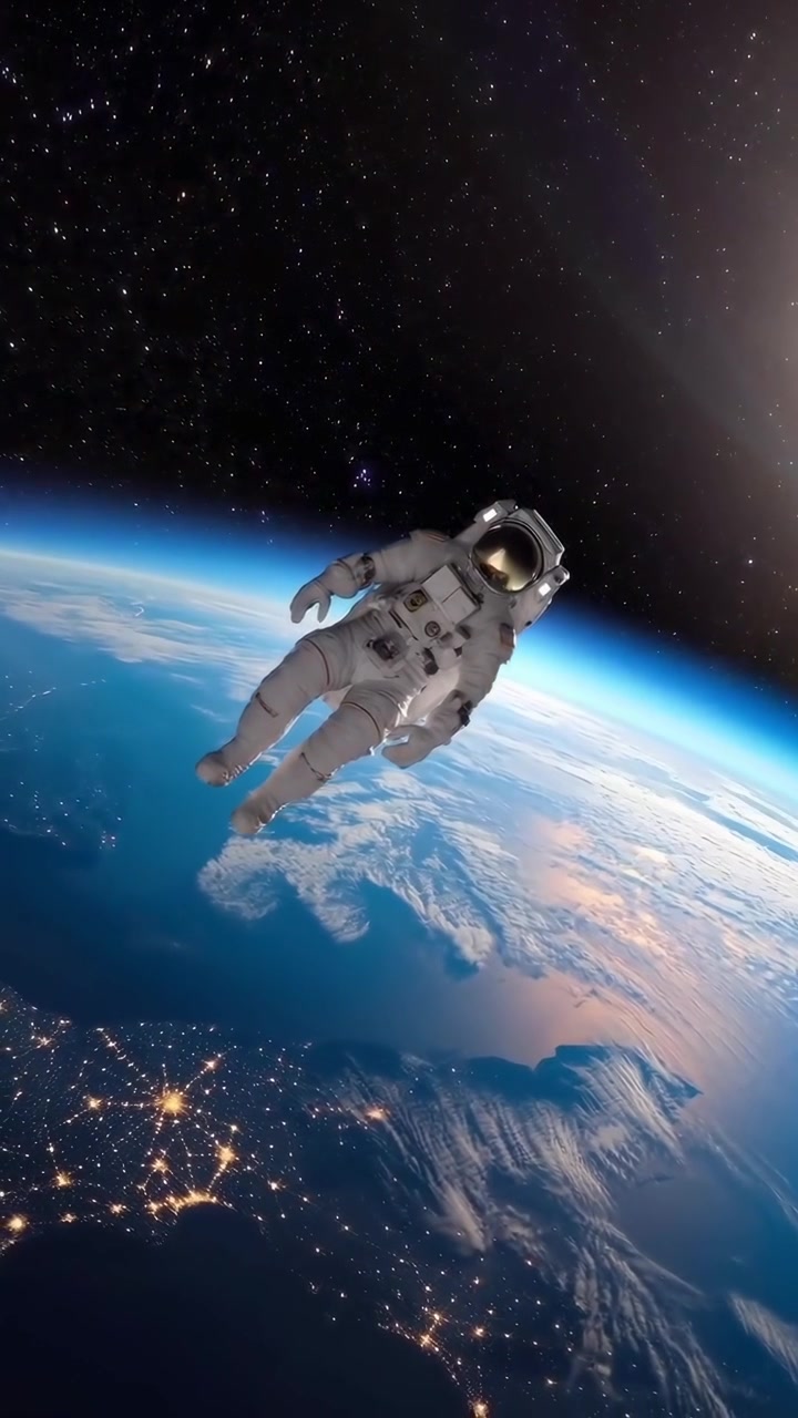 Astronaut Floating in Orbit Above Planet Earth