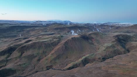 fly over reykjadalur valley near hveragerdi town in southern iceland