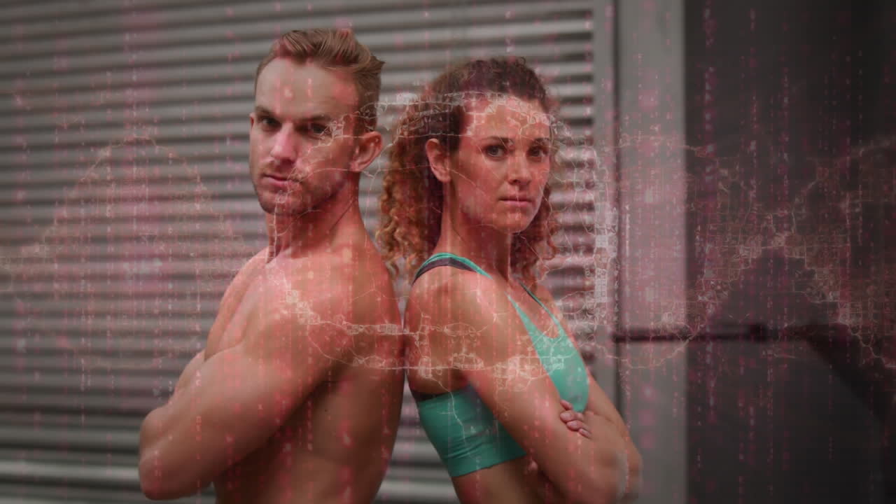 animación de la interfaz digital con el cerebro y el procesamiento de datos sobre atletas masculinos y femeninos