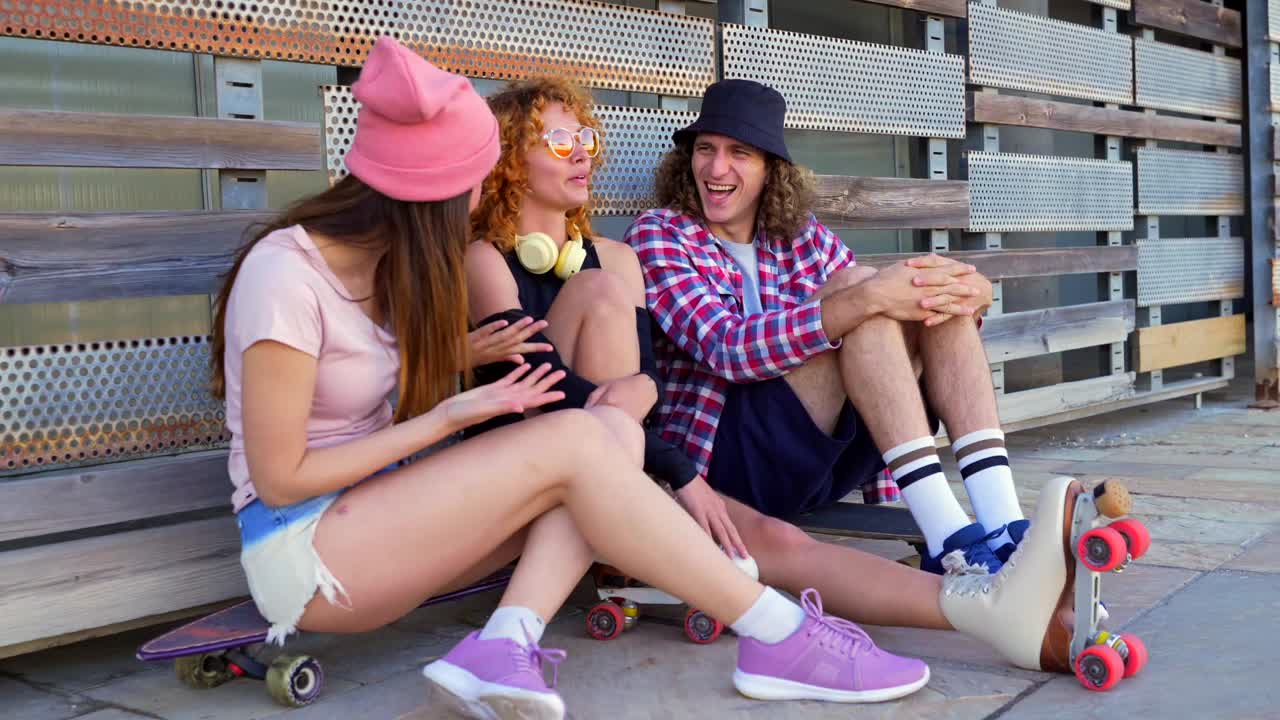 Group of friends skateboarding and having fun