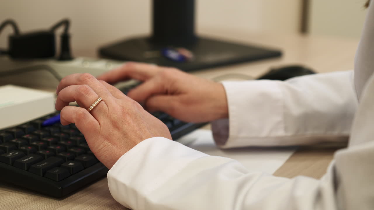 médico escribiendo en la computadora
