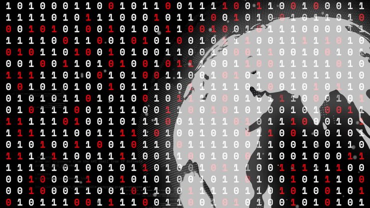 Binær kode over animation af globus, der repræsenterer global databehandling