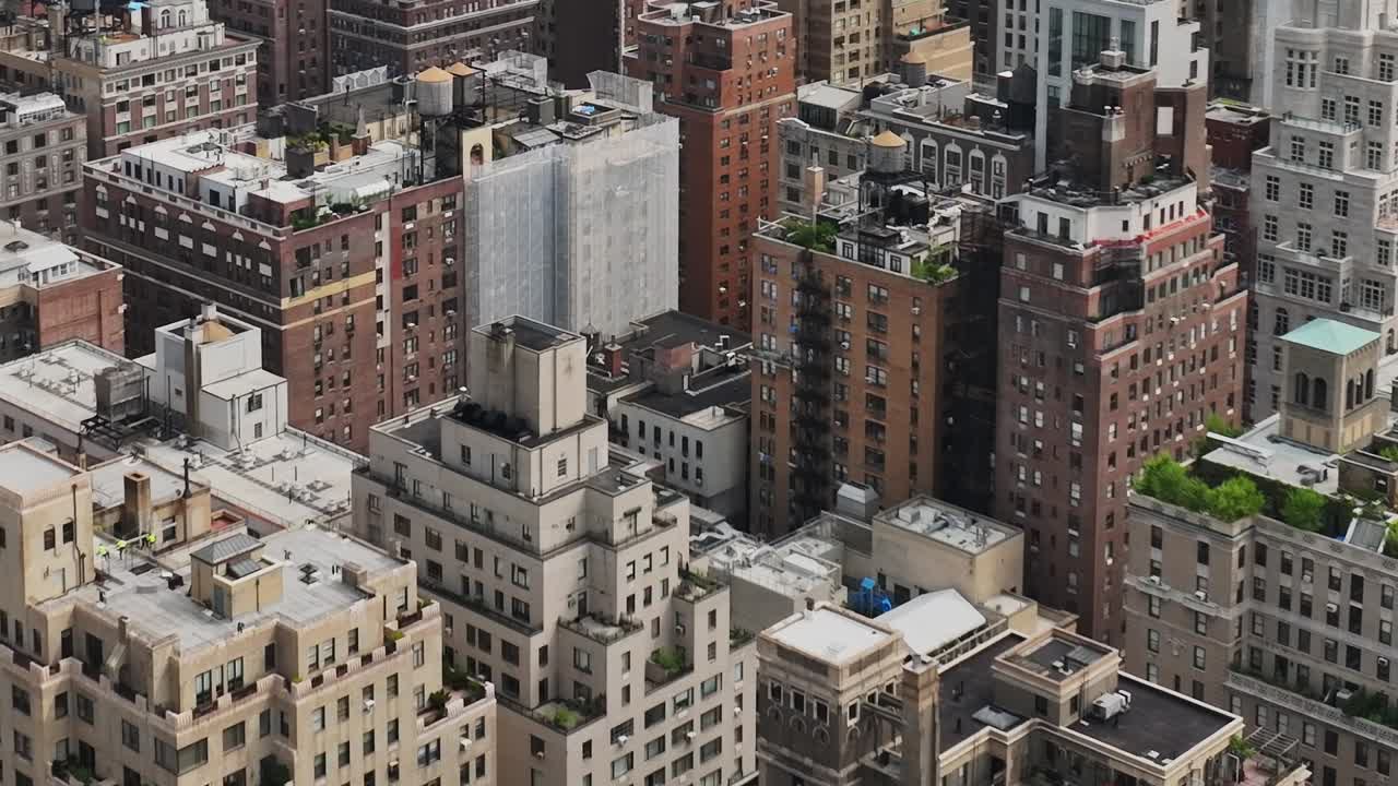 Aerial view of urban buildings in New York showcasing city architecture