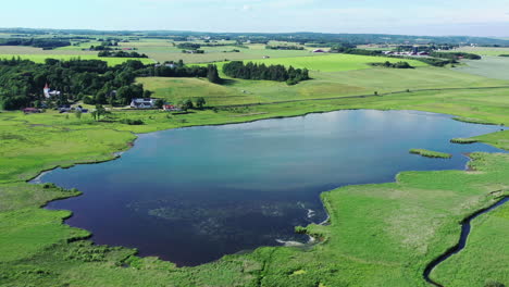 aerial view of a lake and surrounding rural landscape