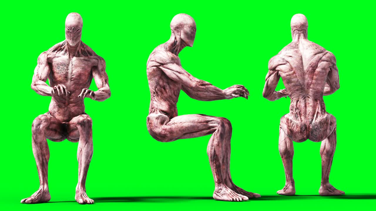 animación de monstruos aterradores. físico, movimiento, desenfoque. animación realista en 4k. pantalla verde