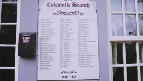 titl up to list of names on the home of the knights, joseph sr and newel knight and the place of the first branch of the church of christ, mormons located in colesville, new york near bainbridge