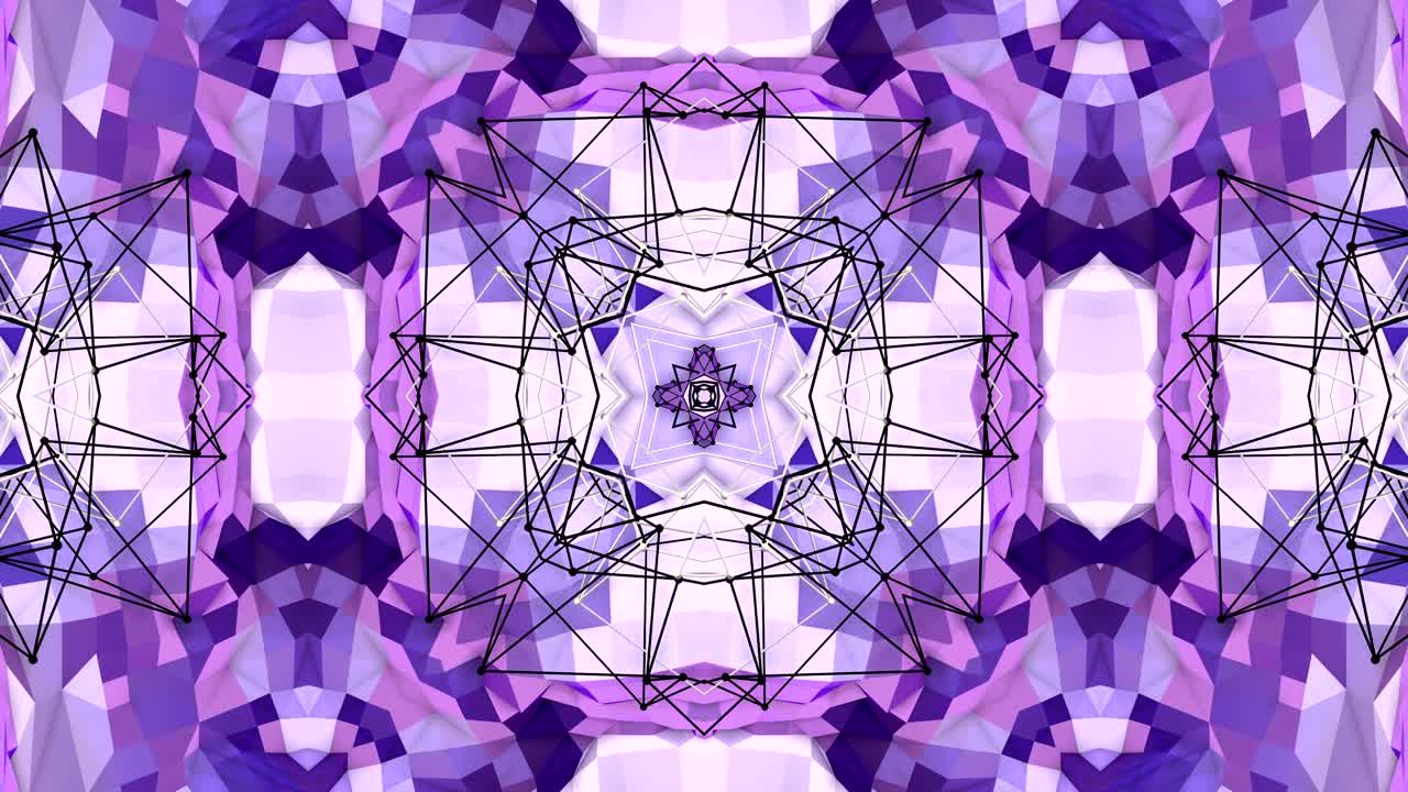fondo abstracto poli geométrico bajo como un efecto de vidriera o caleidoscopio en movimiento en 4k. animación 3d de bucle, imágenes sin costuras en el popular estilo poli bajo. v4