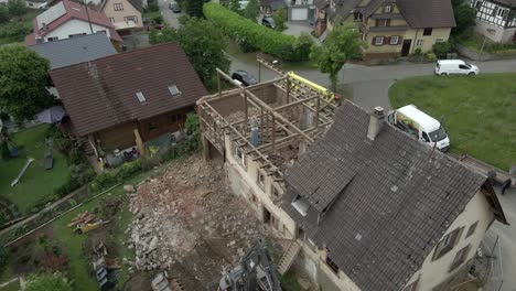 aerial view of demolished building in residential area