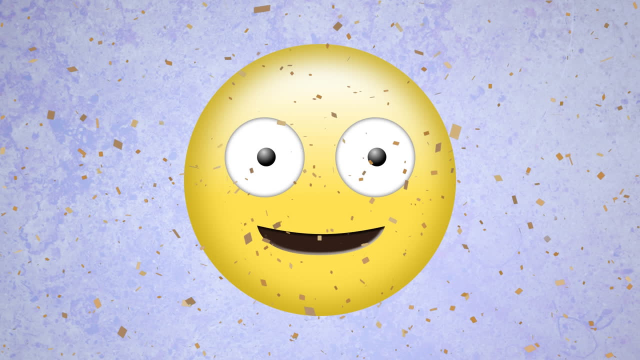 animación del icono de emoji sonriente sobre un fondo púrpura
