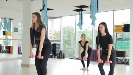Women Exercising with Dumbbells in a Gym