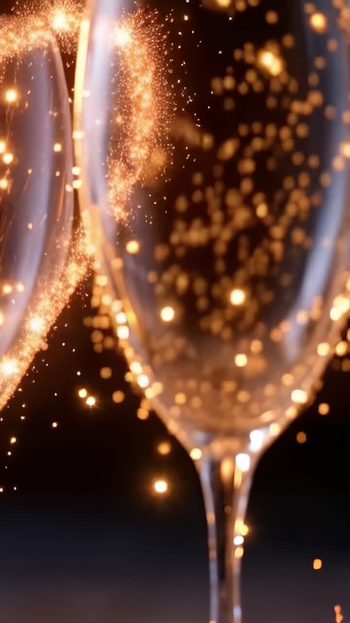 Una magia scintillante a forma di cuore circonda eleganti bicchieri da champagne, creando uno spettacolo ipnotizzante di luce e celebrazione, perfetto per momenti speciali e per brindare all'amore.