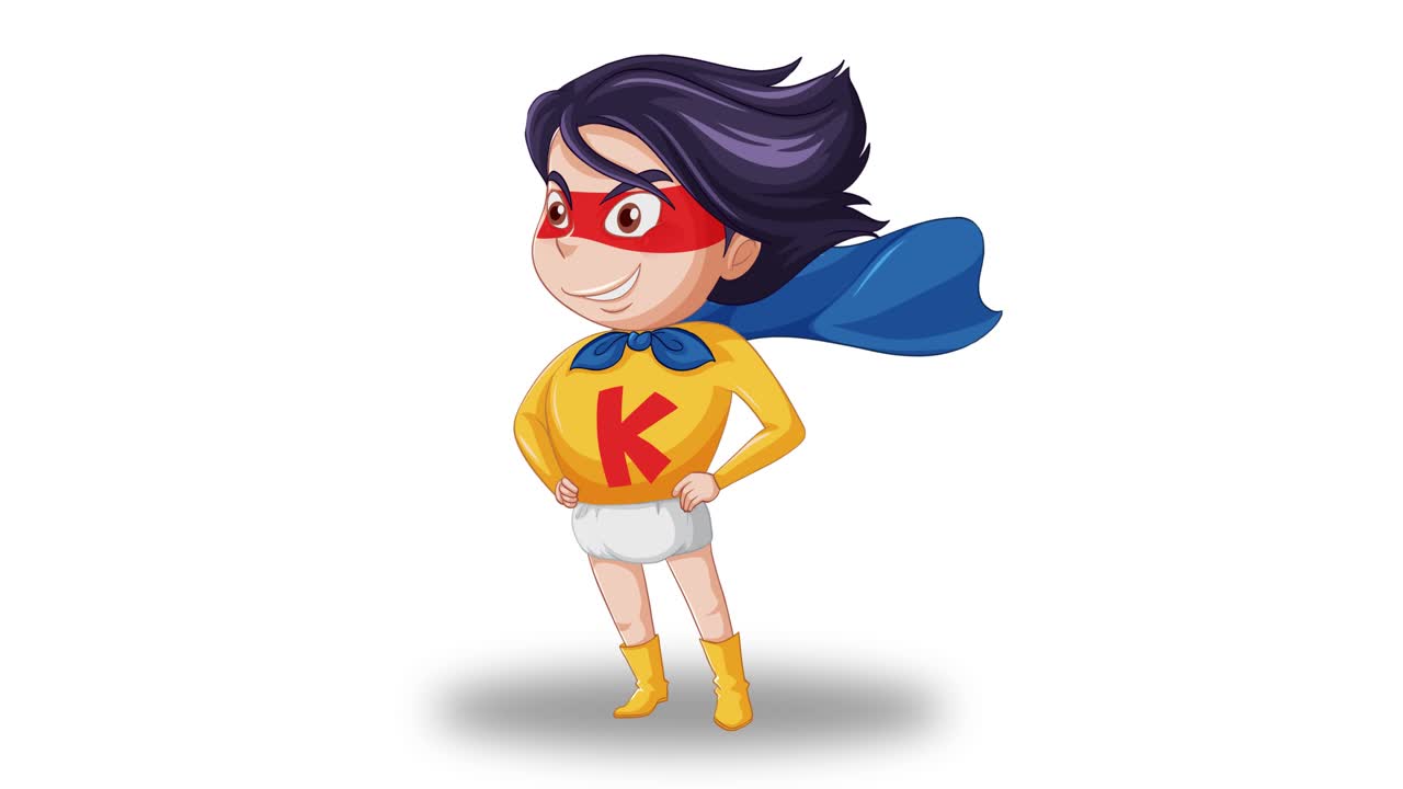 super chico posando con confianza con la capa fluyendo