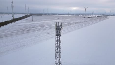 cell tower mobile 5g mast transmission phone, winter snow