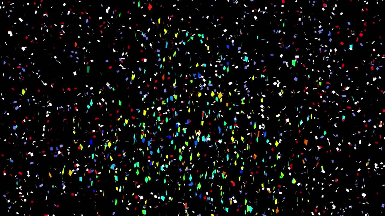 Animazione di coriandoli multicolore che cadono su sfondo nero