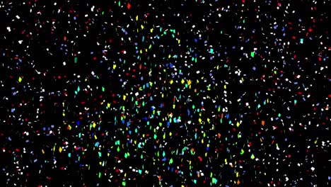 Animation-of-multi-coloured-confetti-falling-over-black-background