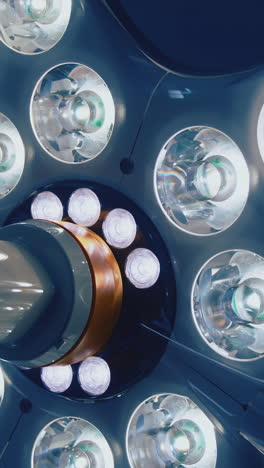 hospital surgical lamp. medical lightning equipment in the operating room. bright lamp lights during surgery. surgery department in hospital. vertical video