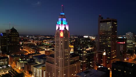 aerial downtown columbus night leveque tower ascent