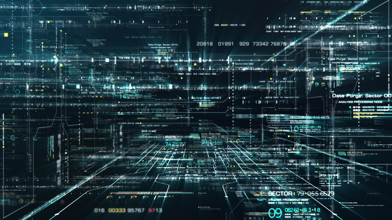 Futuristic digital generated motion abstract matrix particles de-focus grid in cyber space digital background environment