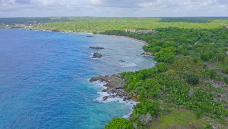 aerial forward over pristine coast of boca de yuma in dominican republic