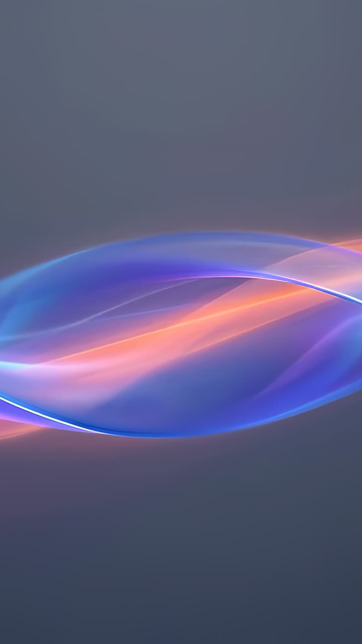 Vertical video: Looping ribbon shifting right brightening orange-pink core settling on gray screen