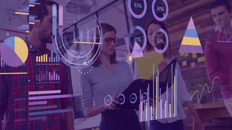 animation der finanzdatenverarbeitung über verschiedene geschäftsleute