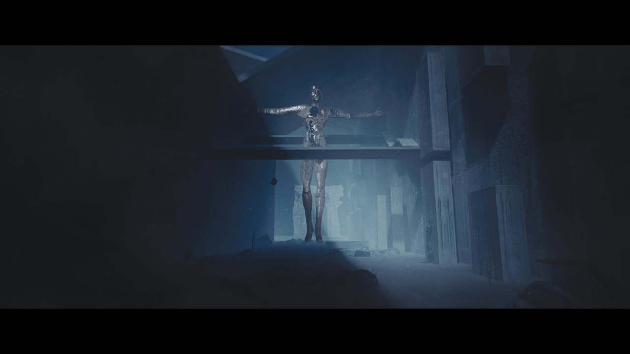 Cyberpunk Robot in a Desolate Building