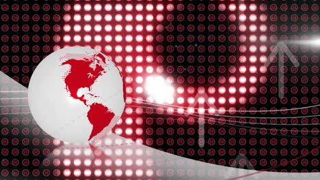 la animación digital muestra el globo girando con flechas sobre luces brillantes en un estilo vintage.