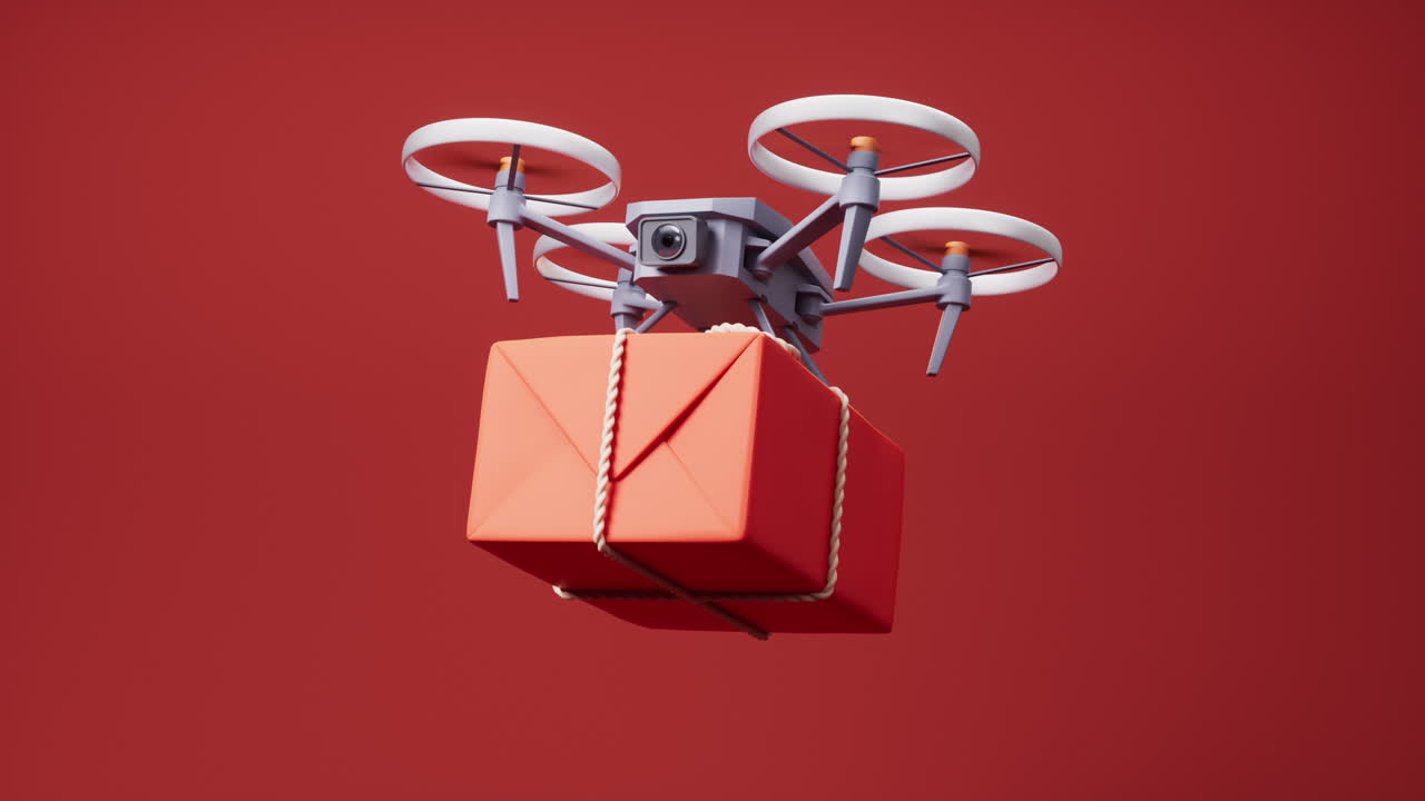 Drone carrying the gift box with celebrating concept, 3d rendering.