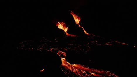 perfect night shot of iceland volcano erupting with viscous magma