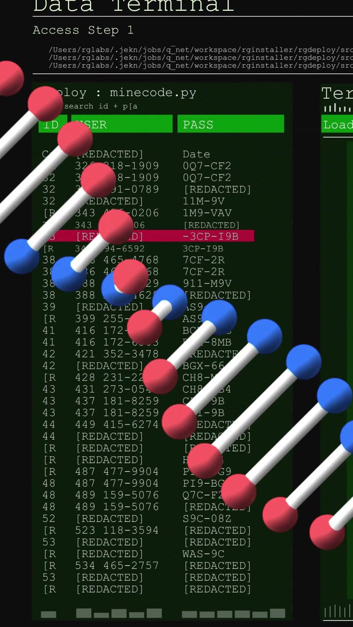 Vertical video: deploy PASS starting helix moving diagonal, rotating, occluding UI, marking red row