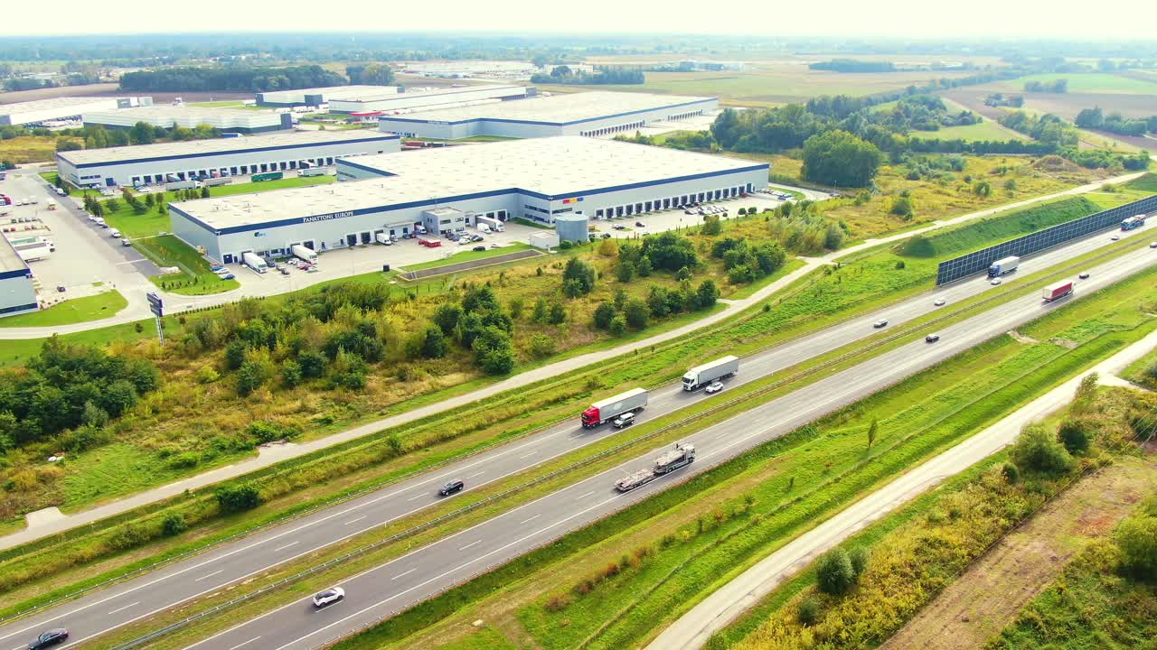 Aerial view of Logistics center next to the highway