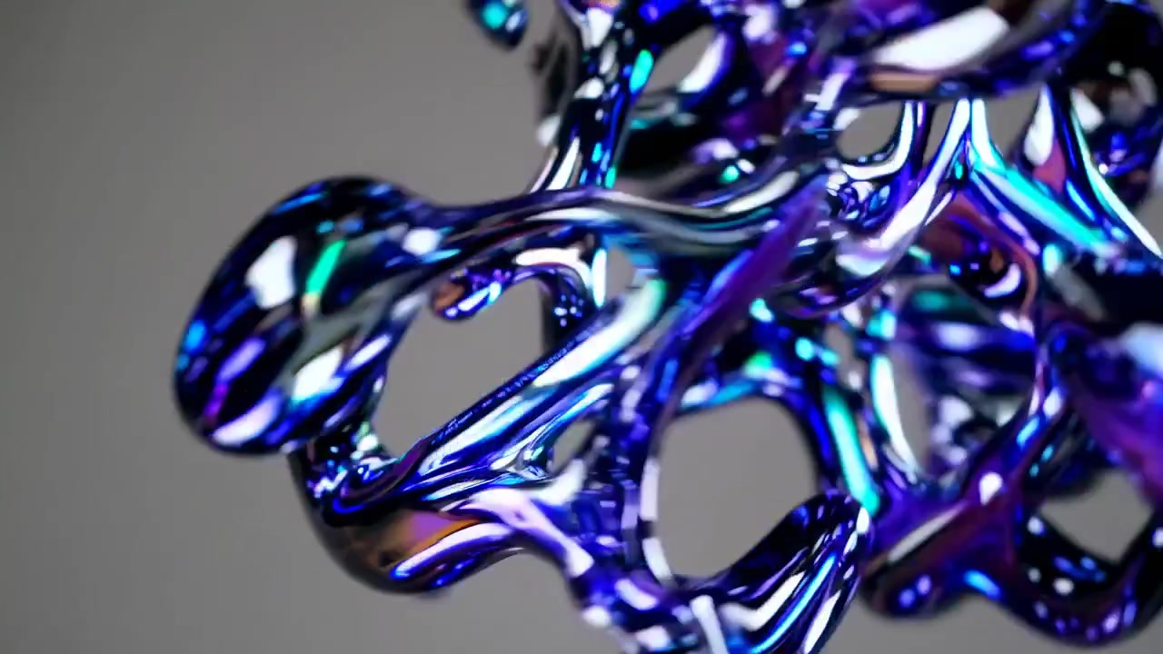Abstract Iridescent Liquid Metal Flowing in Motion