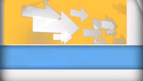 animation of blue and white panels opening over white arrows moving right on yellow background