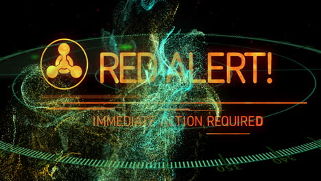 animation of red alert text flashing over digital data visualization in school