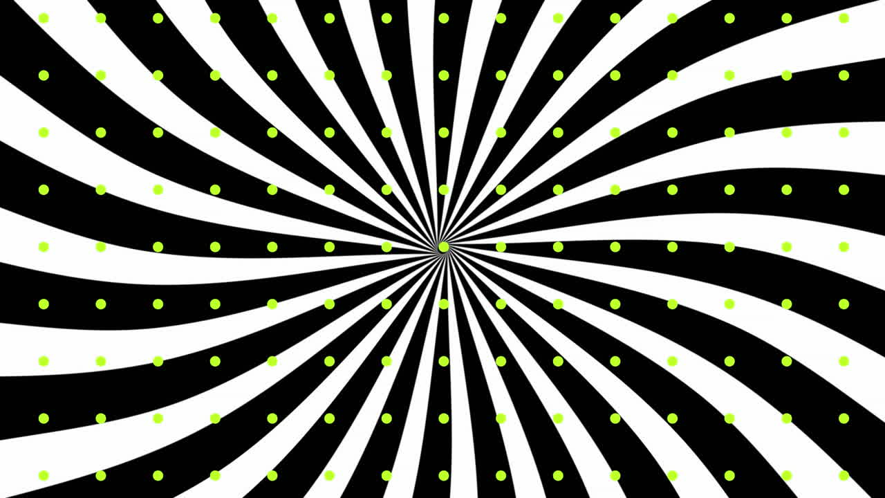 rayas blancas giratorias y puntos verdes en negro