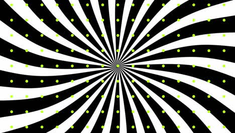 revolving white stripes and green dots on black